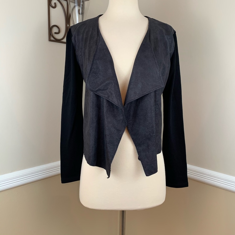 Velvet by Graham & Spencer Ponte Knit Vegan Leather Drape Front Jacket